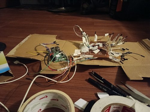 11 June, 00:33 — Boards mounted on a cardboard substrate the night before the AIT Jury Day demo.